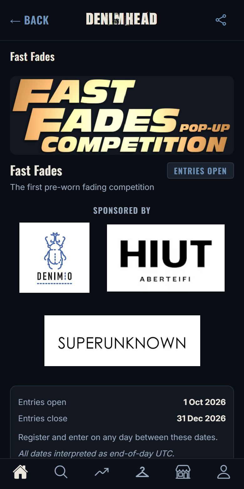 The competition details page: the cover, the sponsors' logos, the entry dates, the about text and the rules.