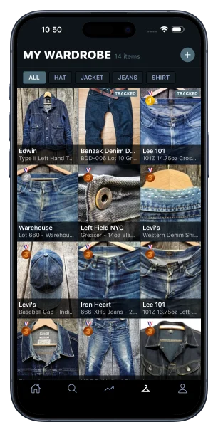 My Wardrobe grid of tracked denim pieces with medal rankings